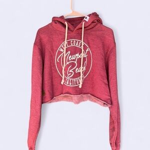 Pop Surf Newport Beach Cropped Hoodie West Coast Graphic Pink Size L